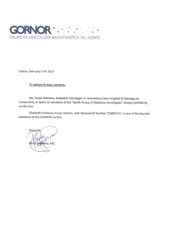 Dra Elisabeth Arrojo FUNDADORA GRUPO ONCOLOGIA RADIOTERAPIA NORTE (GORNOR)