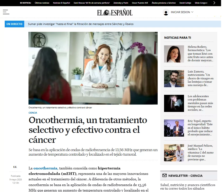 2025_05_09 La Dra. Arrojo en prensa Periódico El Español Oncothermia, un tratamiento selectivo y efectivo contra el cáncer_1