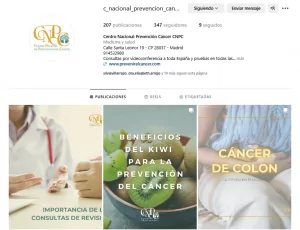 Imagen de la cuenta de Instagram del Centro nacional de prevencion del cancer con un post de beneficios del kiwi